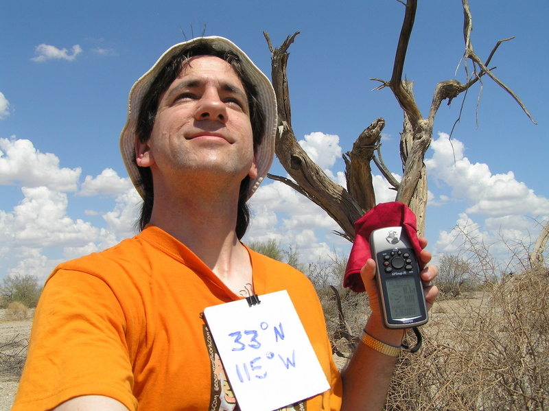 Joseph Kerski at the confluence, baking in but enjoying the 110 F heat!