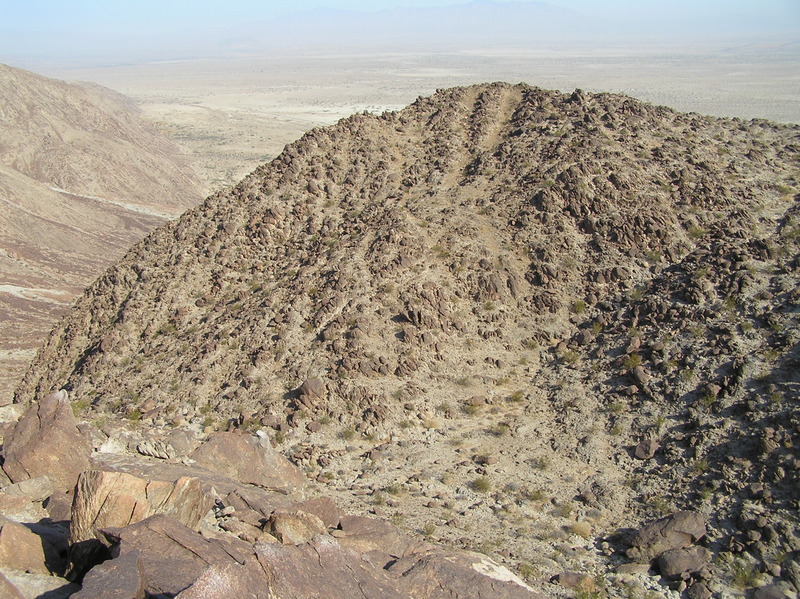 View to the northwest from the confluence on the rocky terrain.