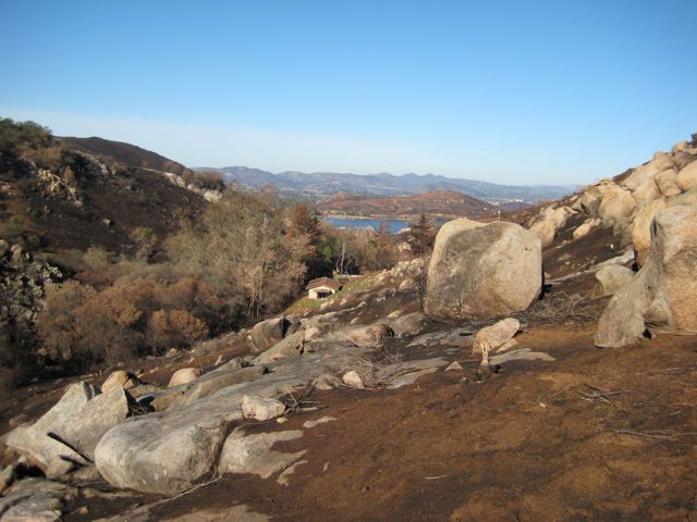 Bare hills following the fire