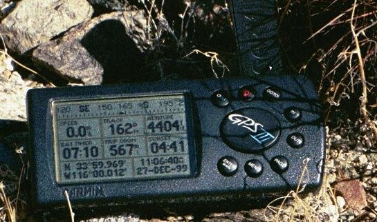 My GPS receiver's display at the confluence point.