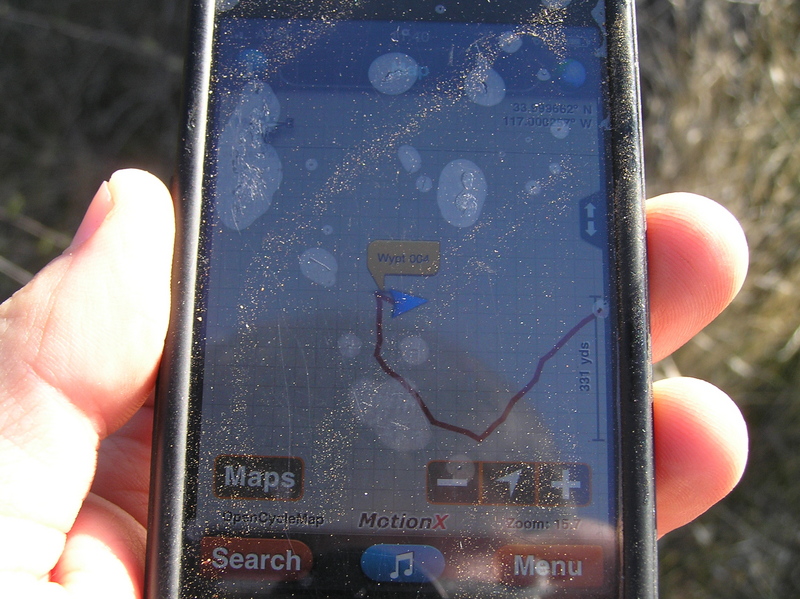 Motion X GPS view of track on iPhone at confluence site.