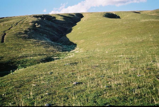 Looking up the hillside towards the confluence point, from near the USGS marker