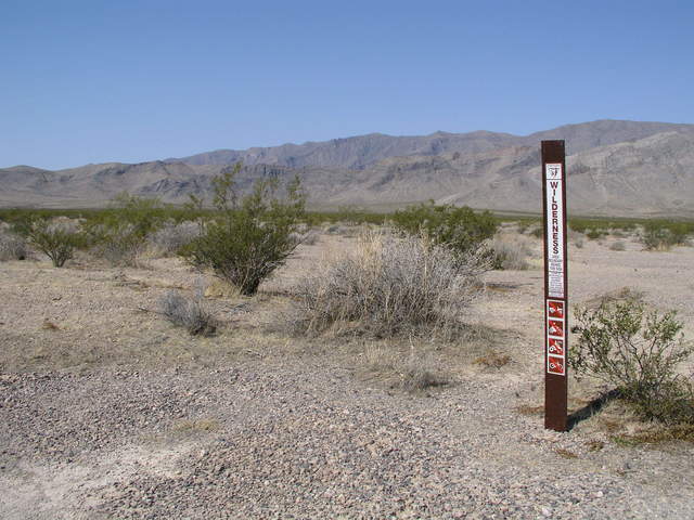 Signs posted along the nearby road certify a visit to 36N 116W is a Wilderness Experience.