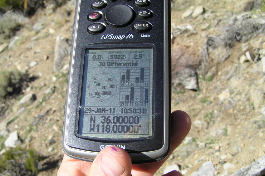 GPS reading at the confluence point.