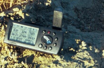 My GPS receiver's display at the confluence point.