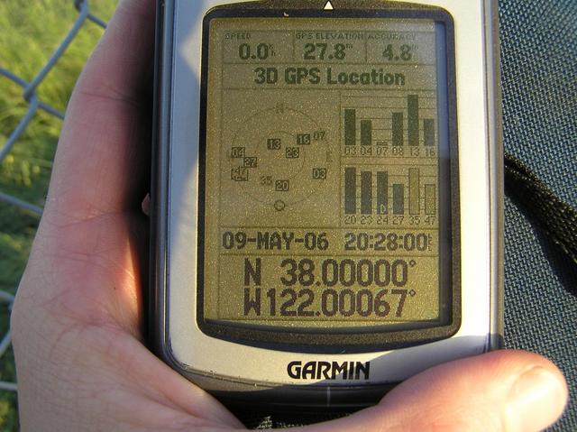 GPS reading at the closest approach to the confluence... up against the fence.