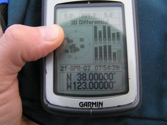 GPS reading at the confluence.