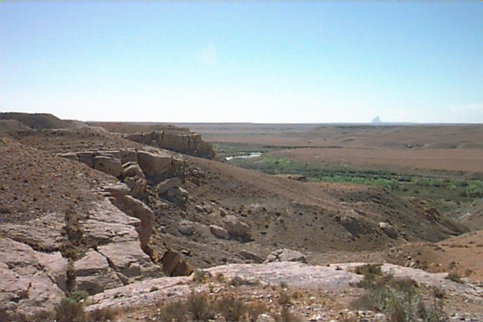 View of the General area.  The confluence is near the river below.