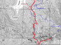 #4: Map of area with intended (red) and actual (blue) routes.