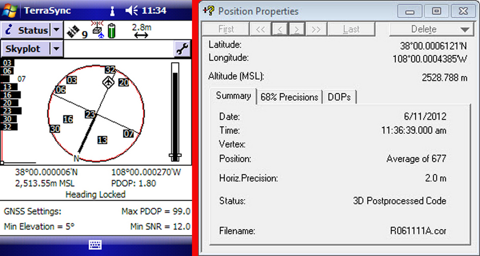 Raw TerraSync data on the left and post processed position on the right.