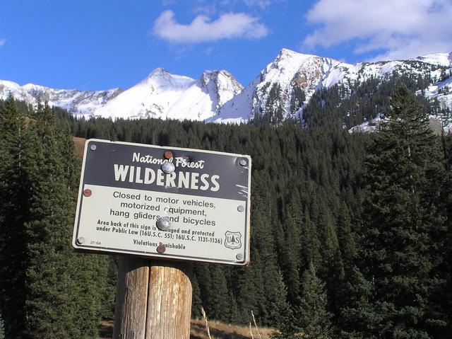 Wilderness sign about 300 meters south of the confluence, looking west.