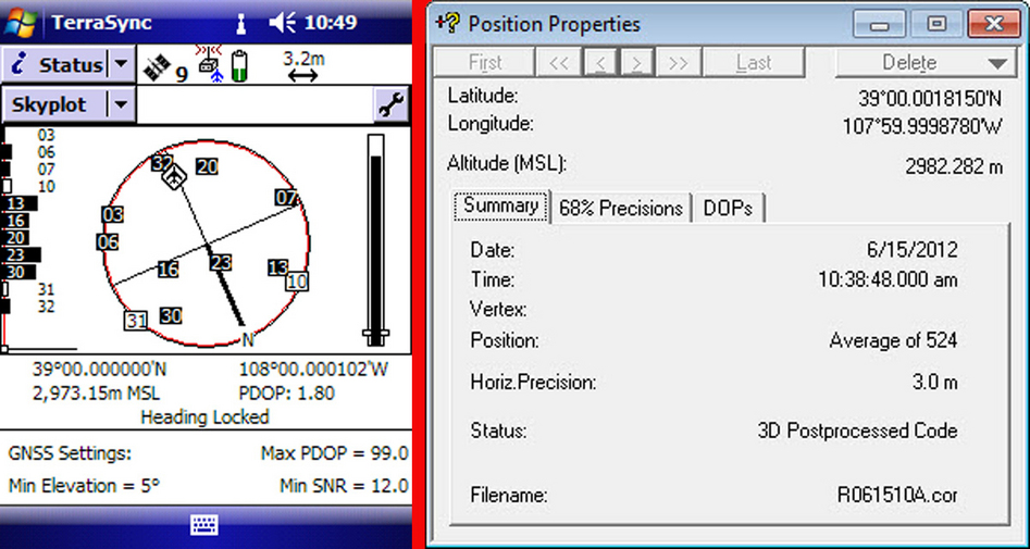 Raw TerraSync data on the left and post processed position on the right.