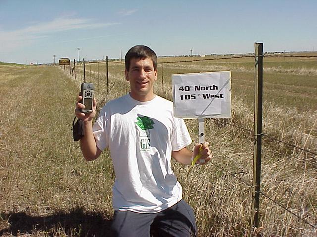 Geographer Joseph Kerski at confluence site.