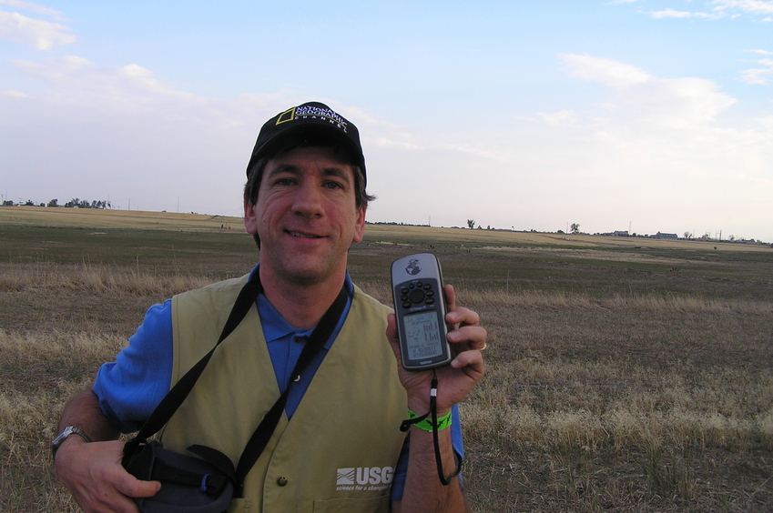 Joseph Kerski at the confluence of 40 North 105 West.