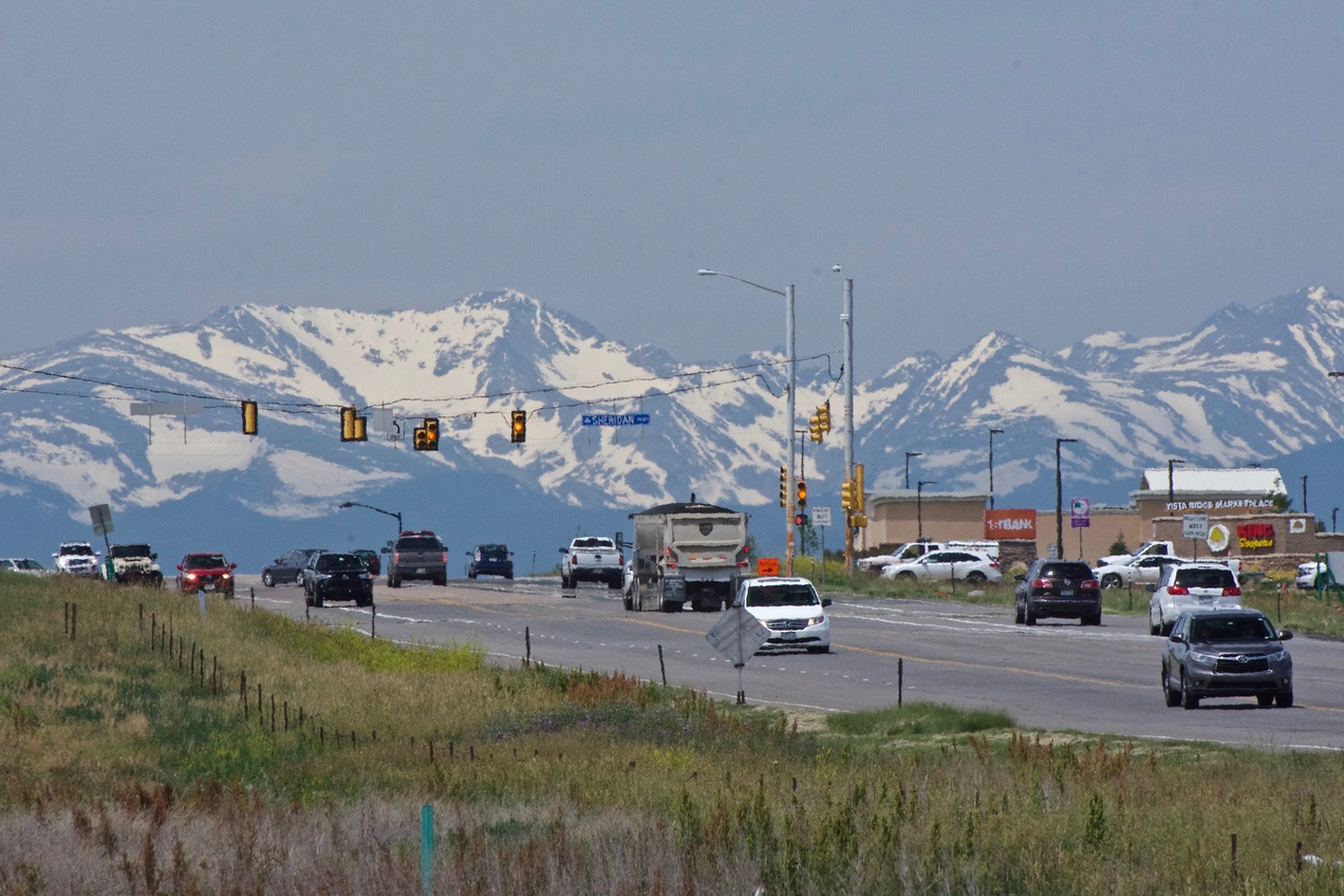 A close-up view of the Rocky Mountains, West of the point