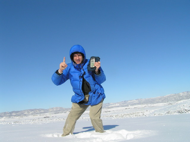 Joseph Kerski standing in the snow at 40 North 108 West.