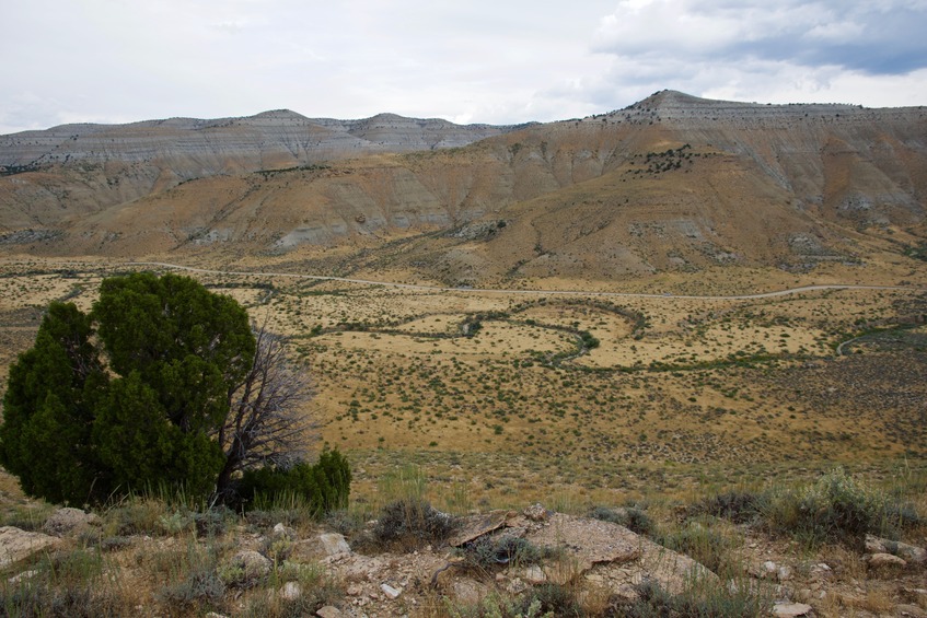 Looking down towards Cottonwood Creek and the road, just east of the point