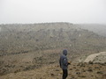 #2: About to hike down into the canyon across the dry creek bed, fat snowflakes a-fallin'