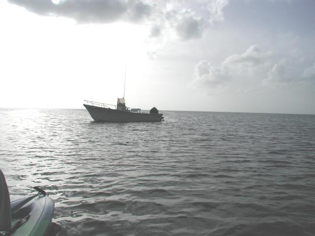 West from the confluence, over the Gulf of Mexico (Joe's boat and  the stern of my kayak are visable)