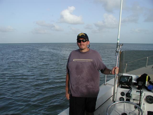 Joe on his boat, anchored about 60 feet from the confluence.