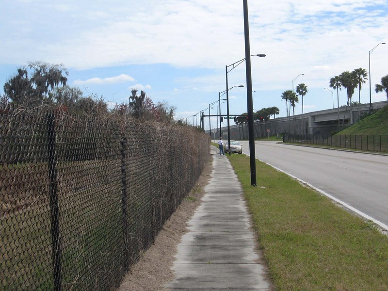 View east along the fence surrounding the pond.