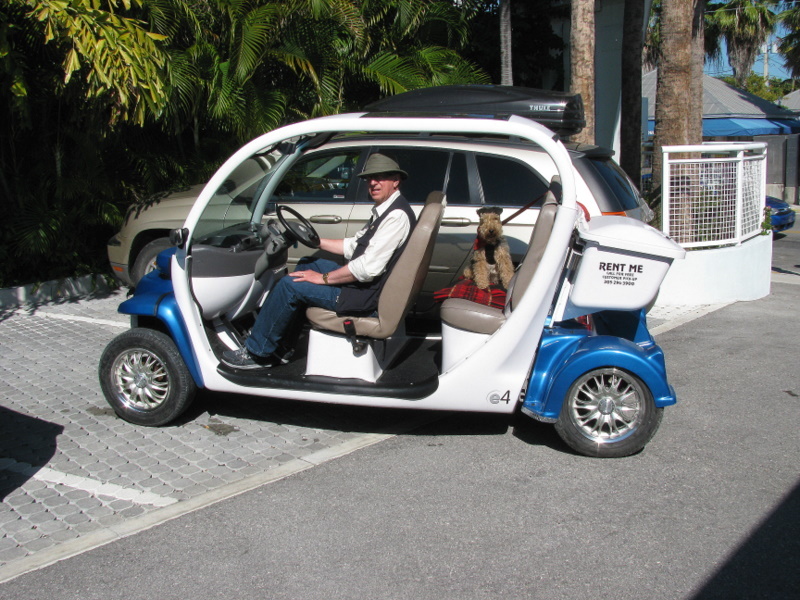 Alan and Symon in our rental cart in Key West, Florida 