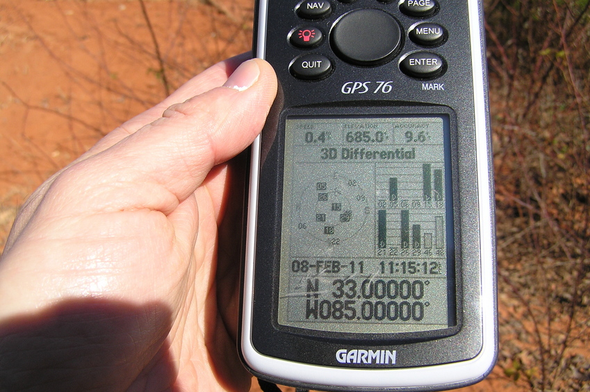 GPS reading at the confluence point.