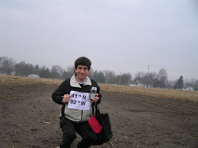 Joseph Kerski at the confluence of 41 North 92 West.