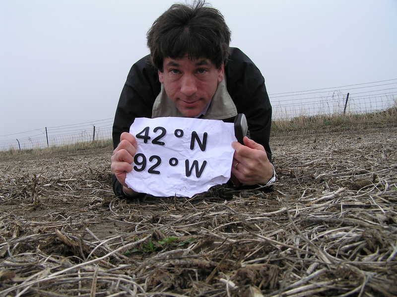 Getting Grounded:  Joseph Kerski at the confluence of 42 North 92 West.