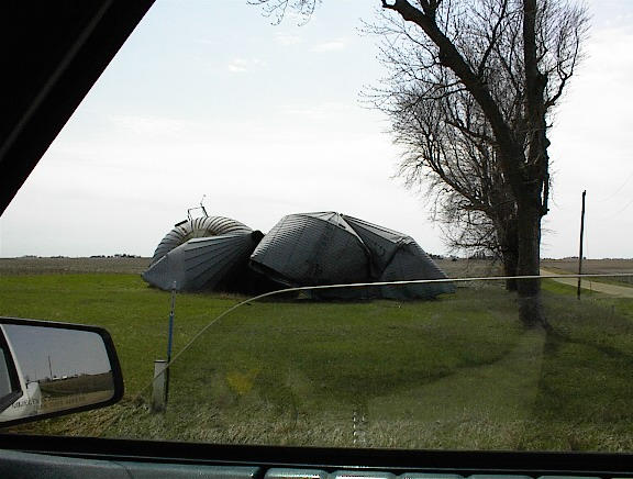 Wind damaged grain bins