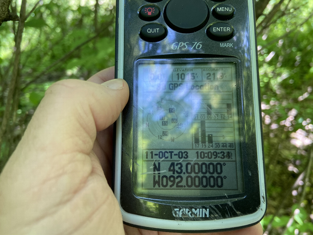 GPS reading at the confluence point. 