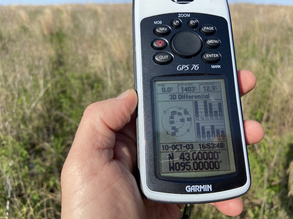 GPS reading at the confluence point.