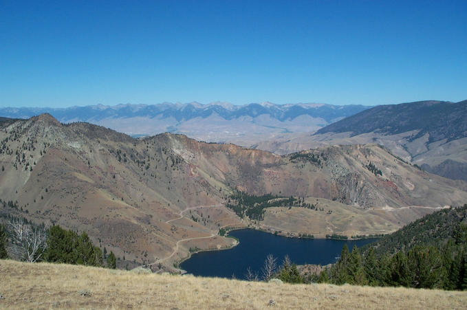 View of Williams Lake, the Salmon valley, and the Bitterroot Mountains from a nearby hill