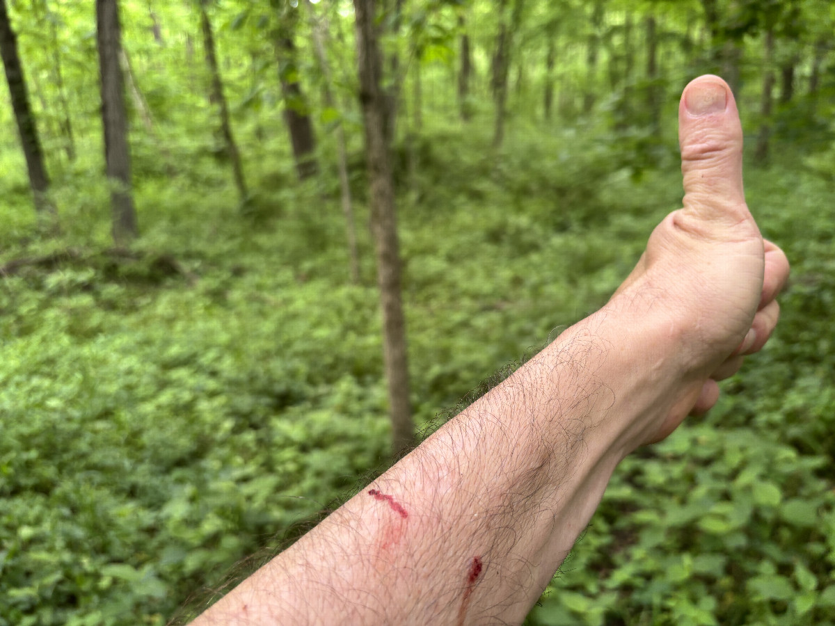 Getting scraped on the way to the confluence point. 