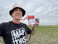#7: Joseph Kerski with mapping shirt at the confluence point.