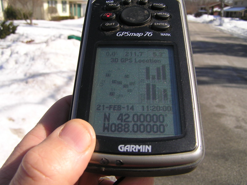 GPS reading at the confluence point.