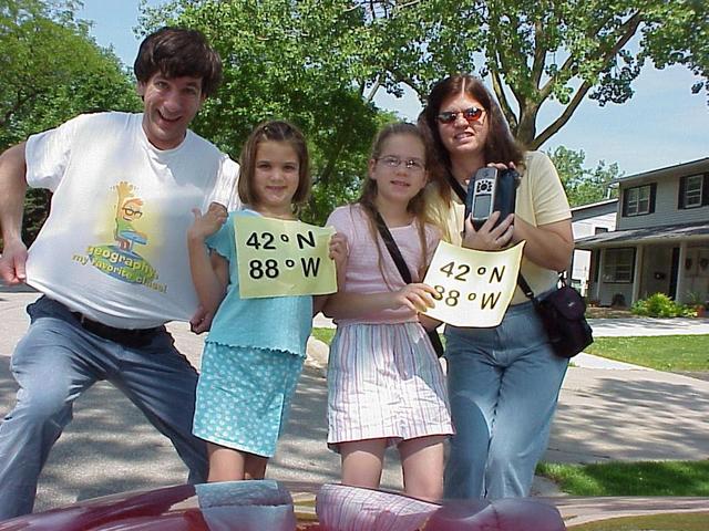 Joseph, Lilia, Emily, and Janell Kerski celebrate their arrival at the confluence.