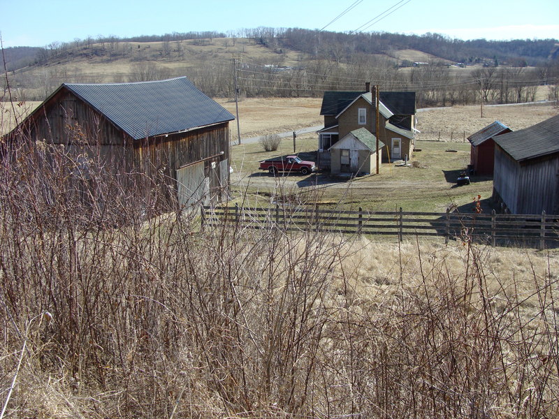 Looking down on the Weber Farm from the southeast edge of the confluence pond.