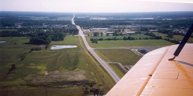 view from the air - the confluence is in the lake below