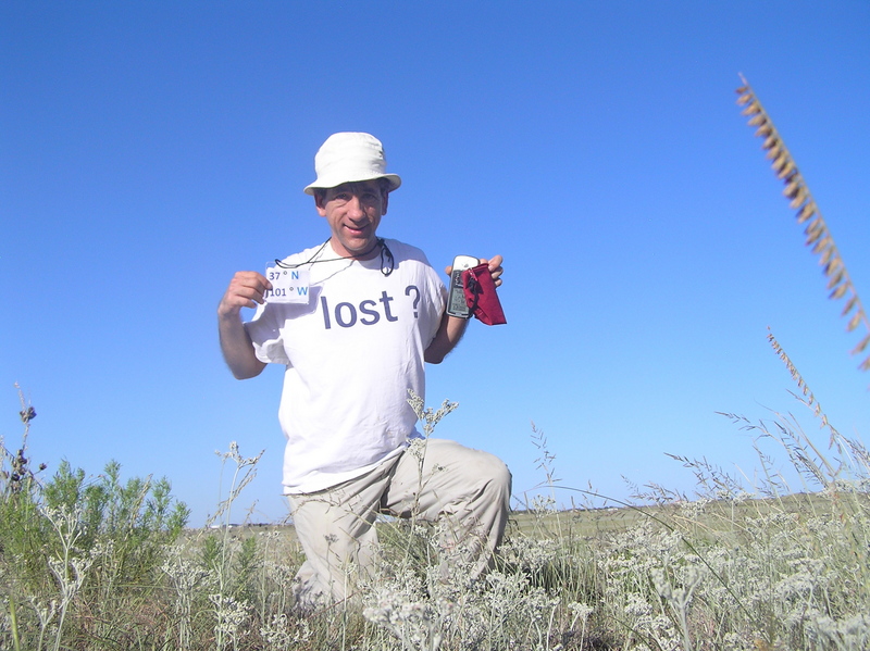 Joseph Kerski at the 37 North 101 confluence point.