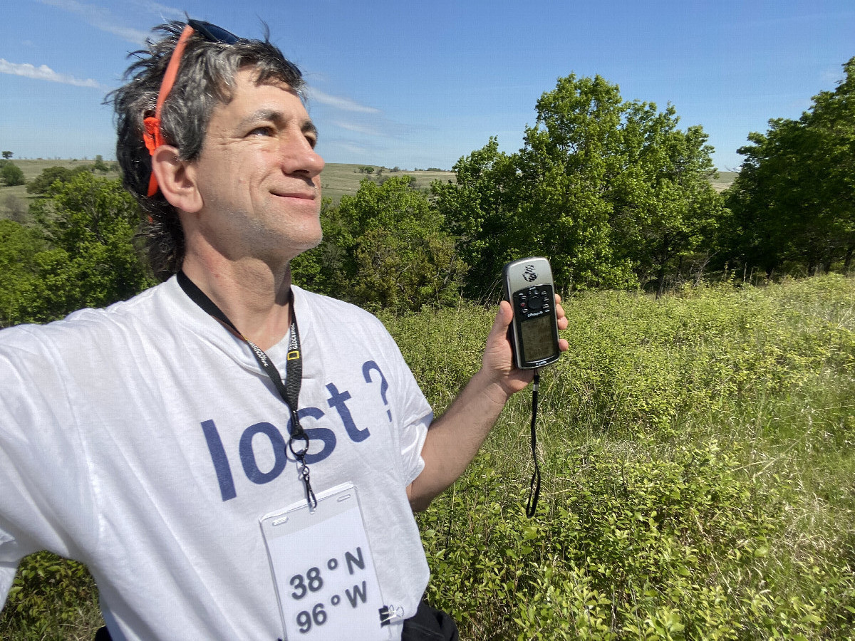 Joseph Kerski at the confluence point. 