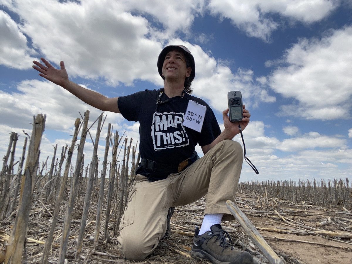 Joseph Kerski at the confluence point. 