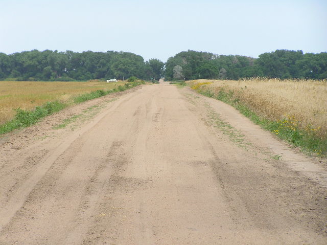 View along the road just north of the confluence, looking east from 99 West Longitude.