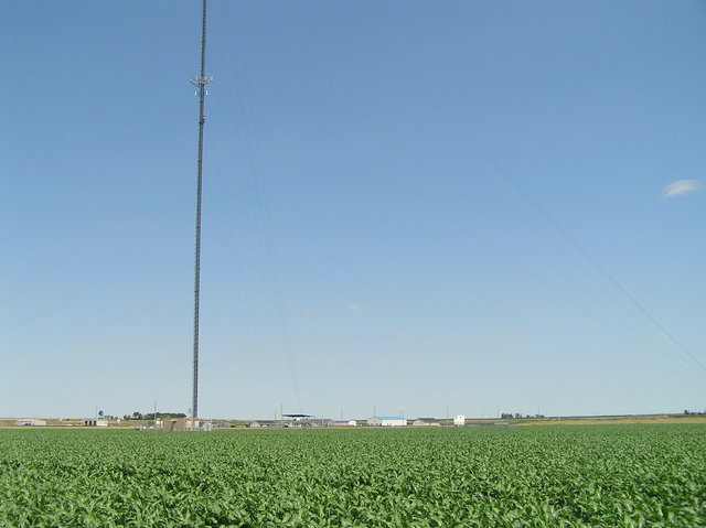 The most prominent feature near the confluence:  The radio tower is clearly visible in this view to the northwest from the site.