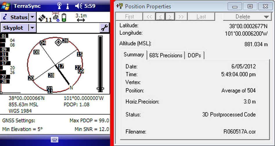 Raw TerraSync data on the left and post processed position on the right.