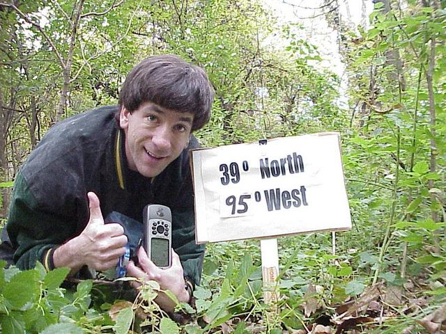 Geographer Joseph Kerski at the confluence site.