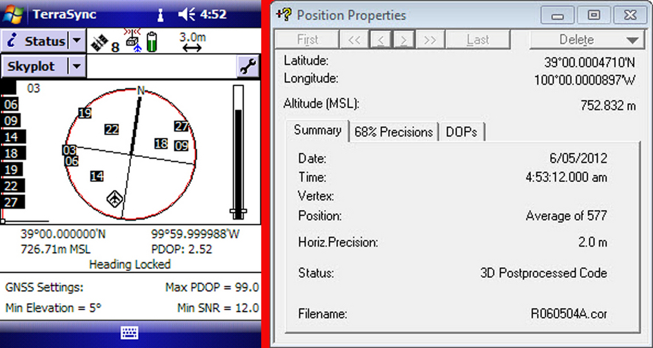 Raw TerraSync data on the left and post processed position on the right.