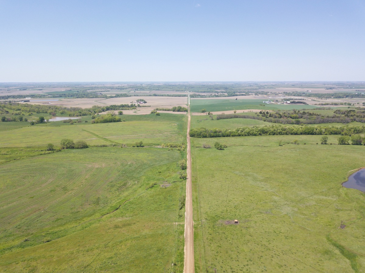 Looking West along the Nebraska-Kansas State Line (Kansas on the left; Nebraska on the right) from 120m above
