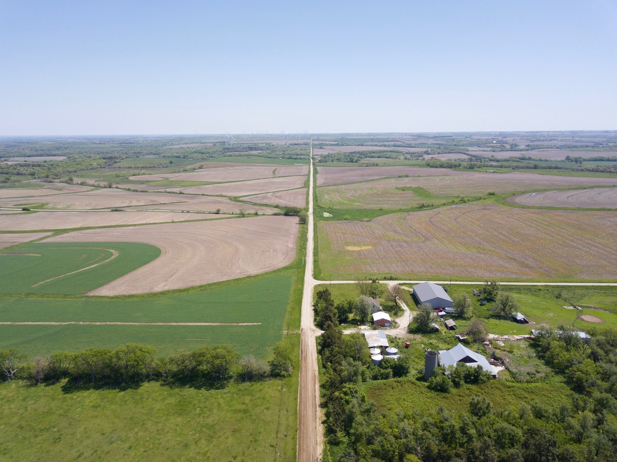 Looking East along the Nebraska-Kansas State Line (Nebraska on the left; Kansas on the right) from 120m above