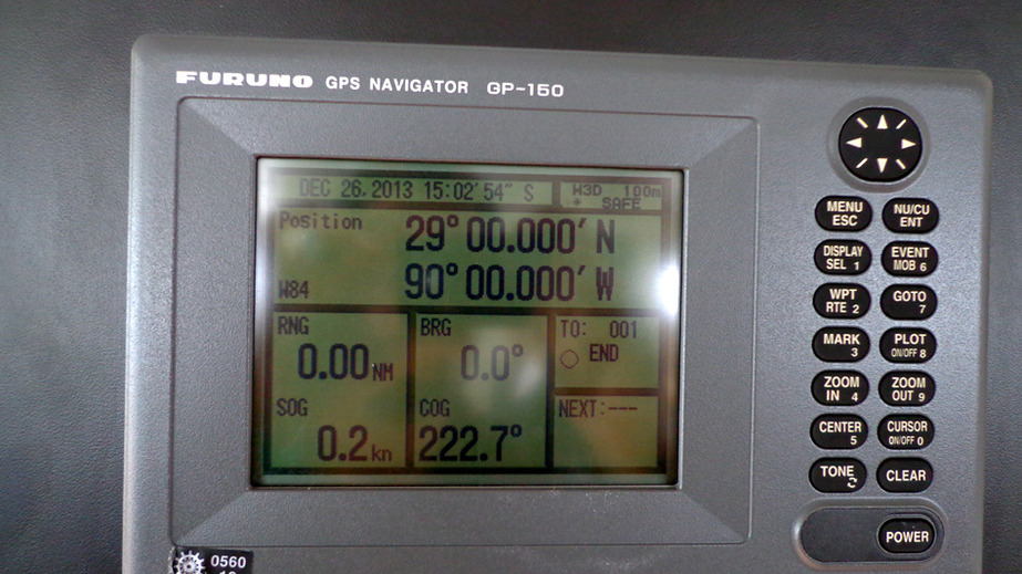 Shipboard GPS showing location and time